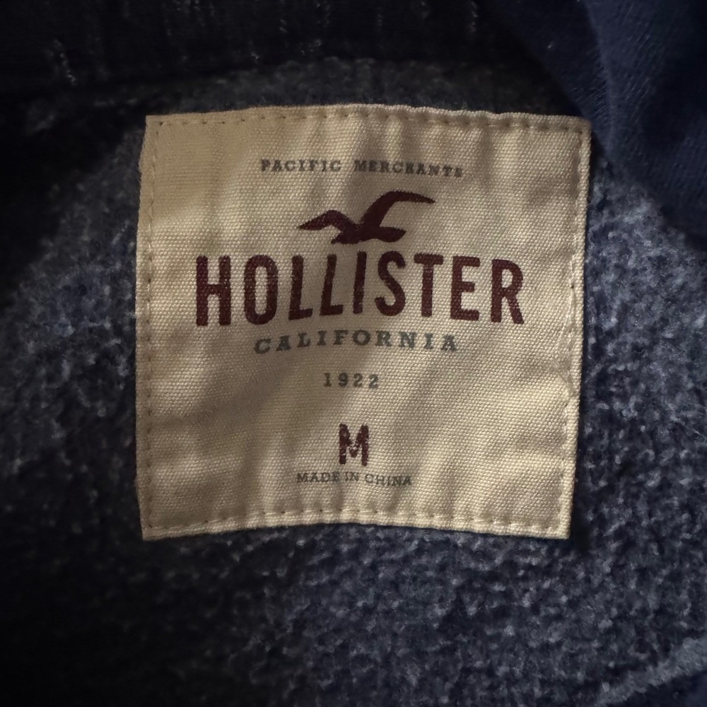 Hollister Hoodie Mens Medium Navy Blue Raglan Graphic California Logo Sweat Y2K - Picture 3 of 9